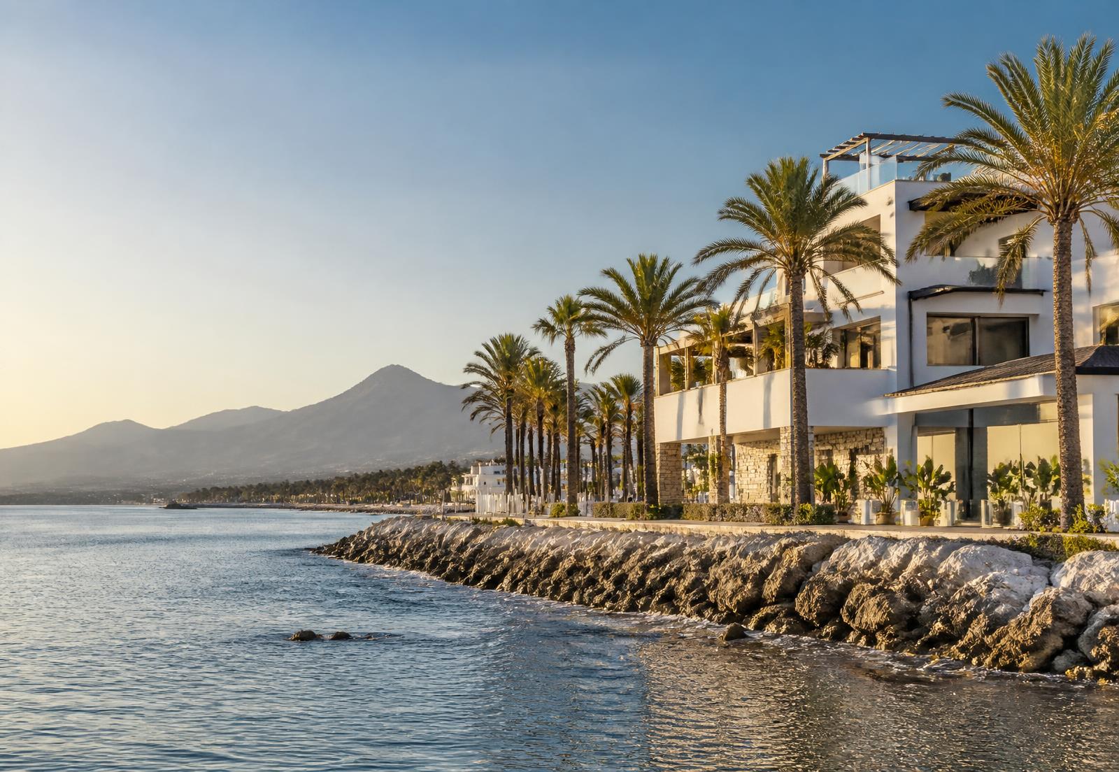 Kustlinjen vid Costa del Sol och Mallorca i Spanien